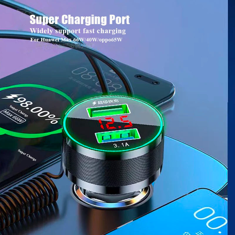 USB Car Charger  Fast Charge with Cable 3 in 1 MICROUSB ,TYPE C ,AND LIGHTNING CABLE